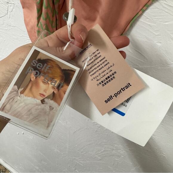 Self Portrait Pink Green Twist Front One Piece Swimsuit Womens 10 Halter NWT - Picture 7 of 9